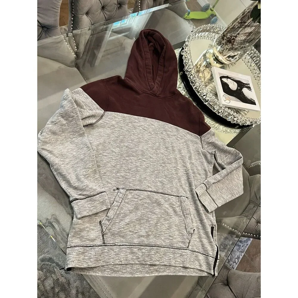 Hollister Hoodie Mens Adult XL Pullover‎ Zippered Sides Maroon Gray Sweater